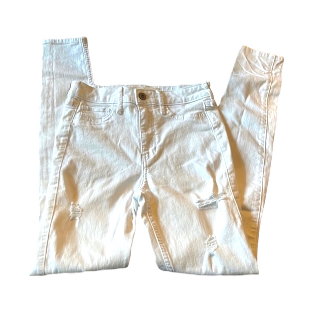 Hollister White Distressed High Rise Super Skinny Jeans